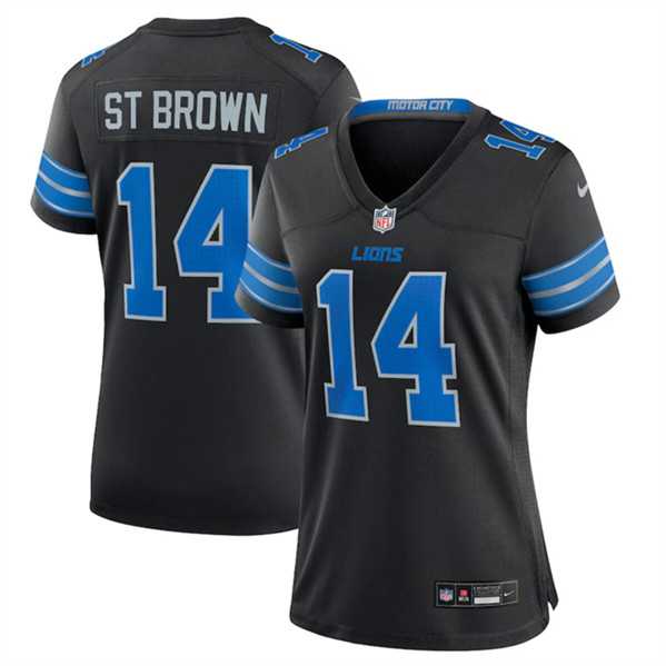 Womens Detroit Lions #14 Amon-Ra St. Brown Black 2nd Alternate Stitched Jersey Dzhi->women nfl jersey->Women Jersey